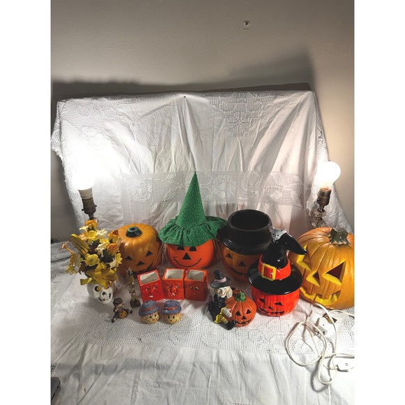 Other - Vintage Halloween Decor Bundle Jack-O-Lantern Blow Mold Ceramic Witch Scarecrow